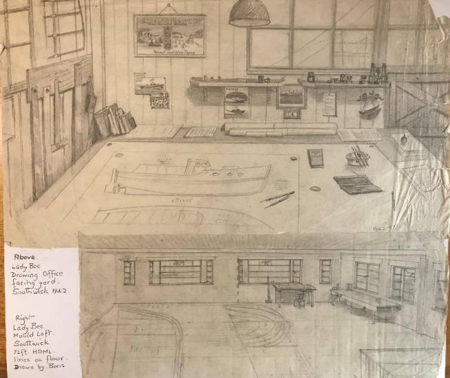 Boris’ sketch of his office and the lofting floor at Lady bee