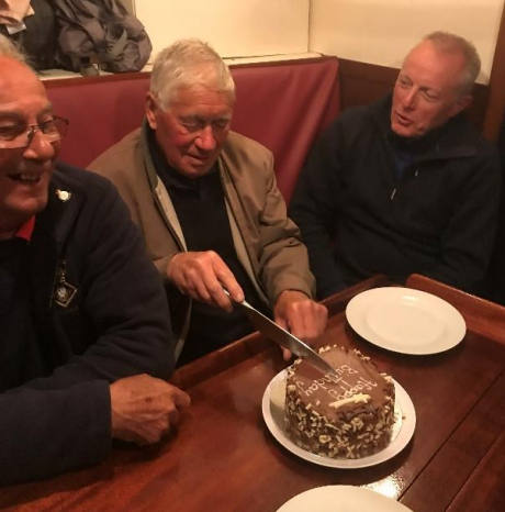 Birthday boy! Barry our cox’n celebrating his 86th birthday